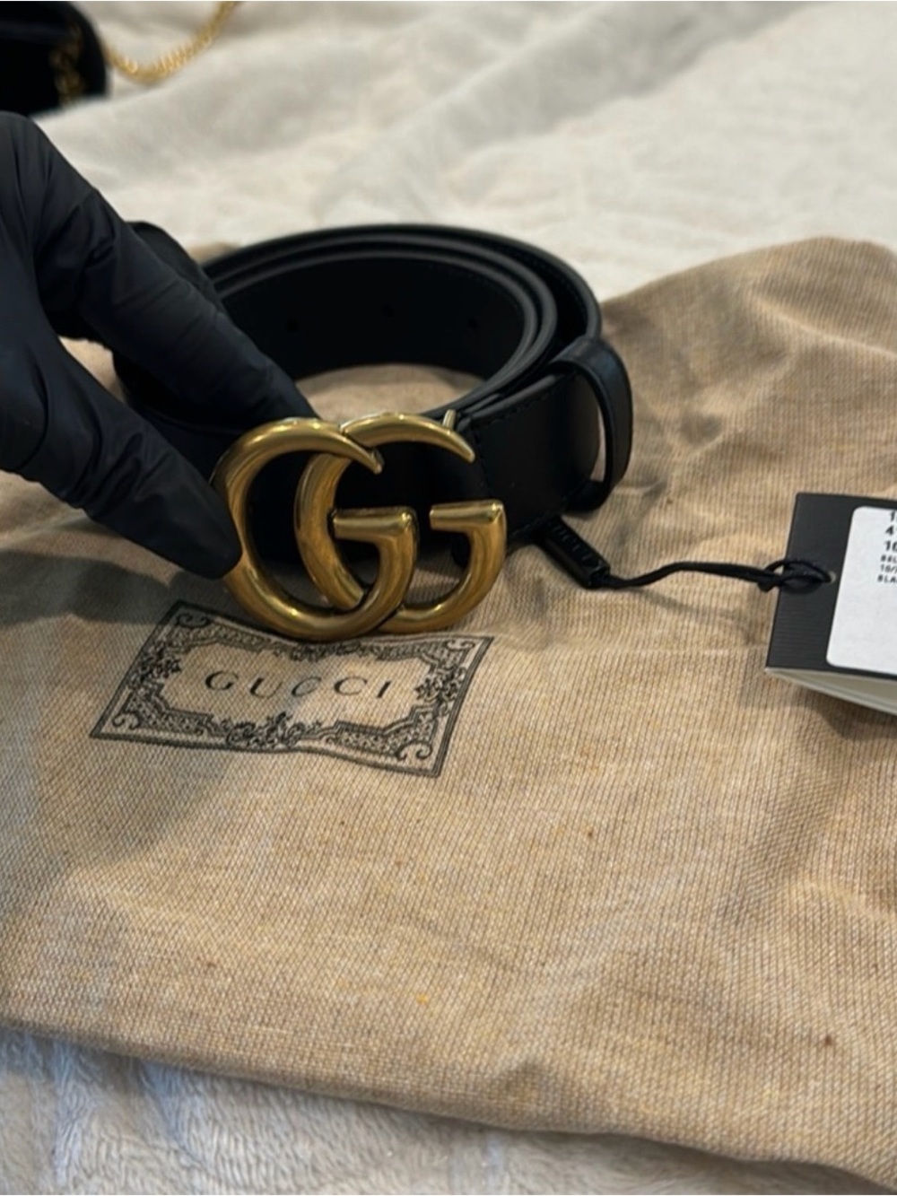 Gucci Black Leather Belt with gold brand new authentic with tags